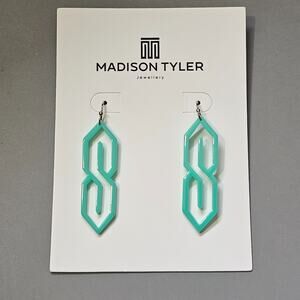 Madison Tyler Teal Green "Cool S" Dangle Earrings Retro 90s NEW